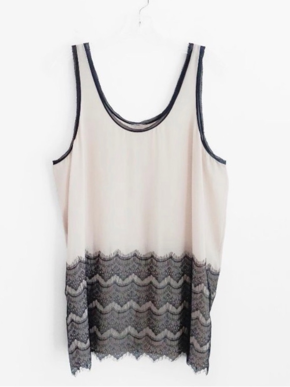 By Malene Birger Cream Tank with Black Lace Trim